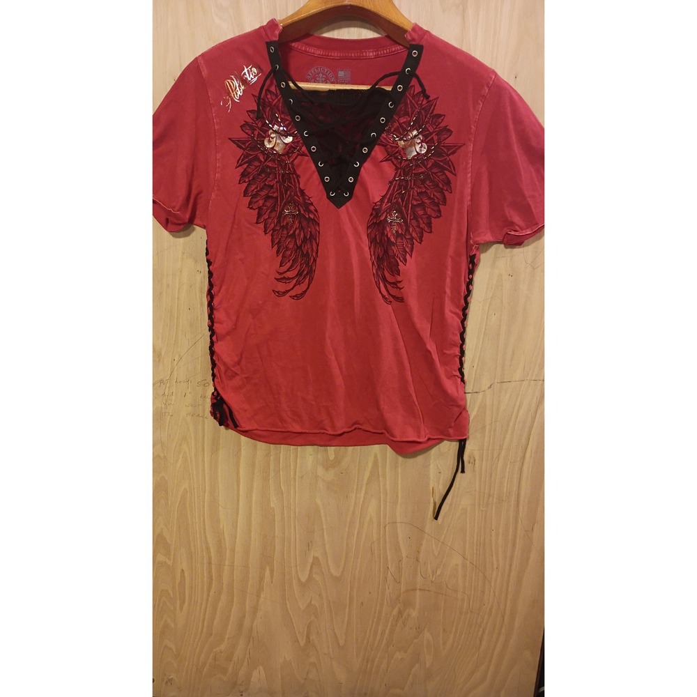 Affliction Live Fast Lace Up Wing Graphic T-Shirt XL Goth Y2K McBling Fashion.